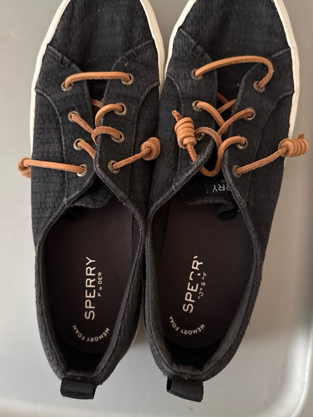 Sperry Black Canvas Boat Shoes with Tan Rawhide Laces
